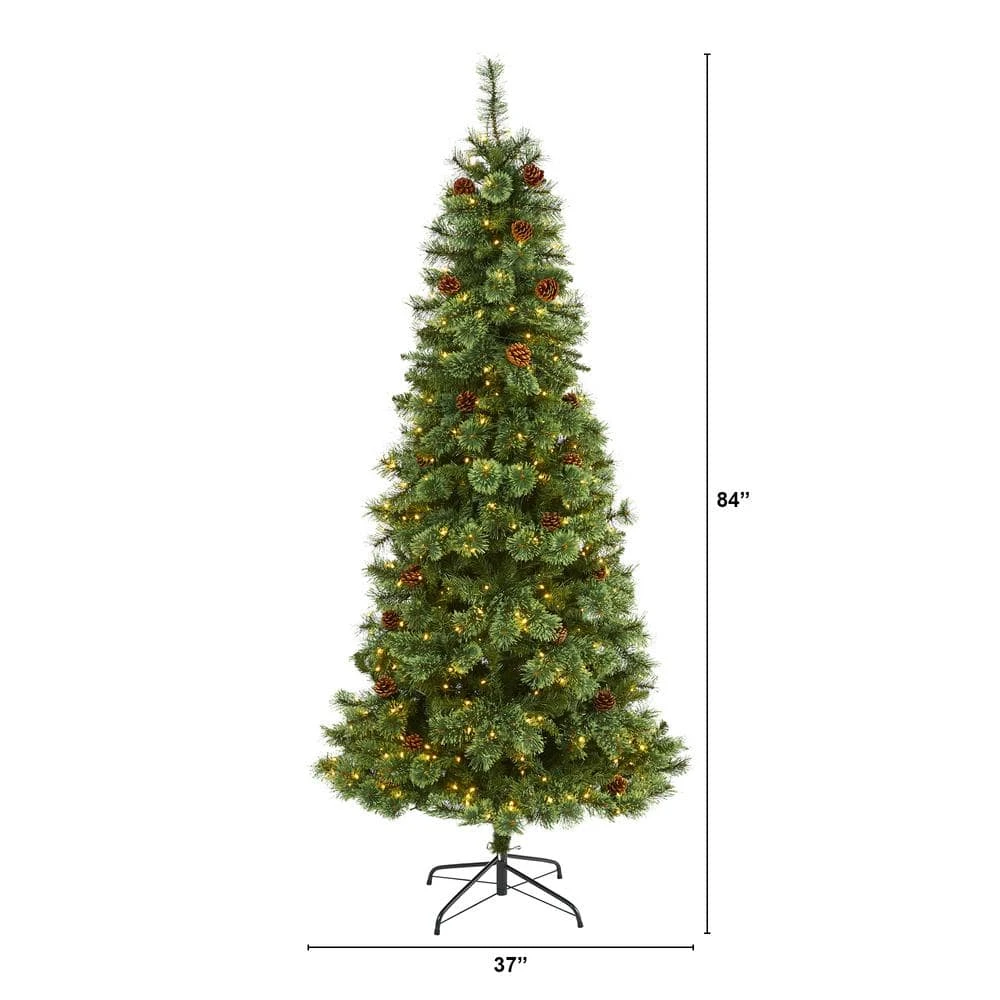 7 Ft. Pre-Lit White Mountain Pine Artificial Christmas Tree With 400 Clear LED Lights And Pine Cones 4 7 Ft. Pre-Lit White Mountain Pine Artificial Christmas Tree With 400 Clear LED Lights And Pine Cones - Image 2