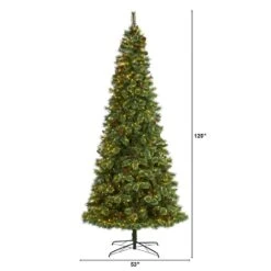 10 Ft. Pre-Lit White Mountain Pine Artificial Christmas Tree With 850 Clear LED Lights And Pine Cones -Christmas Gift Shop nearly natural pre lit christmas trees t1644 c3 1000