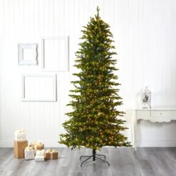 9 Ft. Pre-Lit Belgium Fir Natural Look Artificial Christmas Tree With 800 Clear LED Lights -Christmas Gift Shop nearly natural pre lit christmas trees t1649 31 1000
