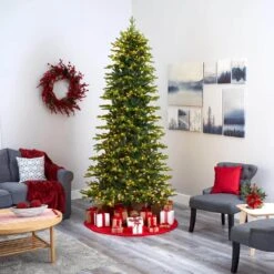 9 Ft. Pre-Lit Belgium Fir Natural Look Artificial Christmas Tree With 800 Clear LED Lights -Christmas Gift Shop nearly natural pre lit christmas trees t1649 44 1000