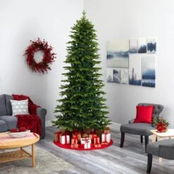 9 Ft. Pre-Lit Belgium Fir Natural Look Artificial Christmas Tree With 800 Clear LED Lights -Christmas Gift Shop nearly natural pre lit christmas trees t1649 fa 1000