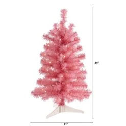 2 Ft. Pre-Lit Pink Artificial Christmas Tree With 35 Battery Operated Clear LED Lights -Christmas Gift Shop nearly natural pre lit christmas trees t1697 c3 1000