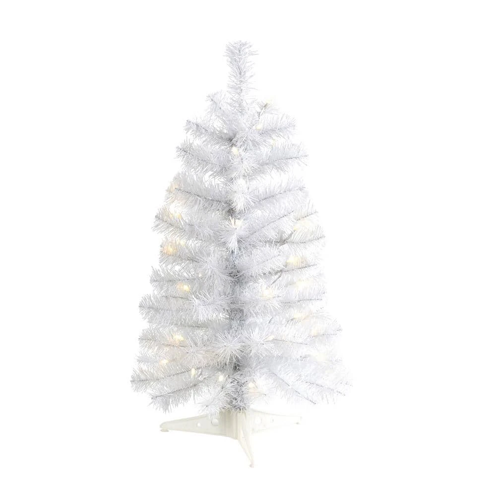 2 Ft. Pre-Lit White Artificial Christmas Tree With 35 Battery Operated Clear LED Lights 3 2 Ft. Pre-Lit White Artificial Christmas Tree With 35 Battery Operated Clear LED Lights
