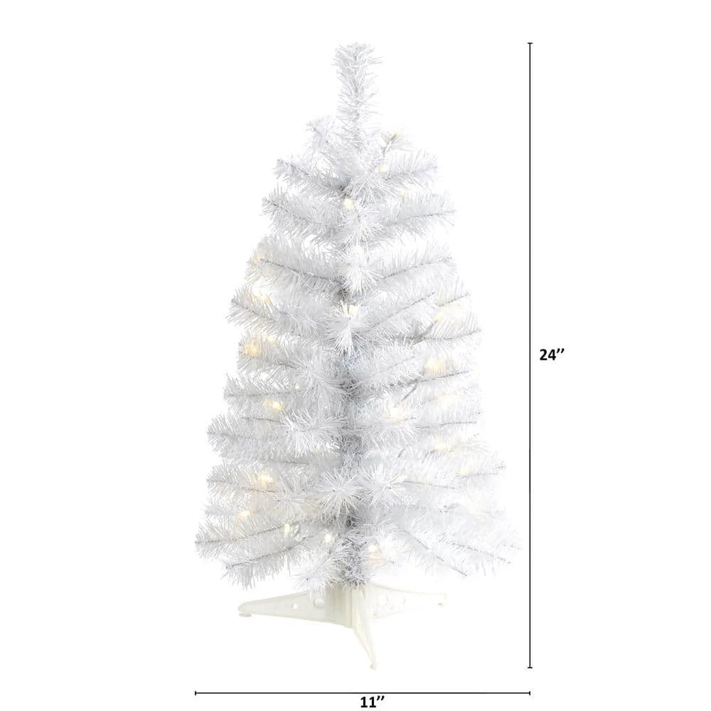 2 Ft. Pre-Lit White Artificial Christmas Tree With 35 Battery Operated Clear LED Lights 4 2 Ft. Pre-Lit White Artificial Christmas Tree With 35 Battery Operated Clear LED Lights - Image 2