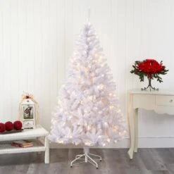 6 Ft. Pre-Lit White Artificial Christmas Tree With 250 Clear LED Lights -Christmas Gift Shop nearly natural pre lit christmas trees t1727 31 1000