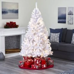 6 Ft. Pre-Lit White Artificial Christmas Tree With 250 Clear LED Lights -Christmas Gift Shop nearly natural pre lit christmas trees t1727 76 1000