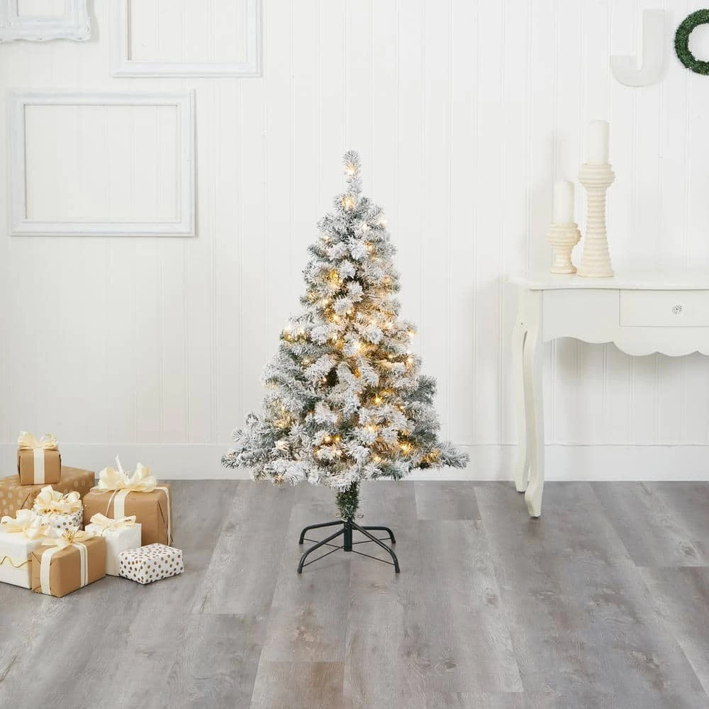 4 Ft. Pre-lit Flocked Rock Springs Spruce Artificial Christmas Tree With 100 Clear LED Lights 9 4 Ft. Pre-lit Flocked Rock Springs Spruce Artificial Christmas Tree With 100 Clear LED Lights - Image 7