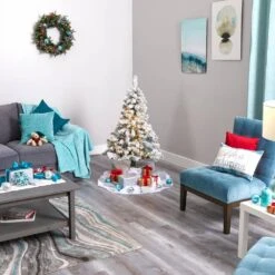 4 Ft. Pre-lit Flocked Rock Springs Spruce Artificial Christmas Tree With 100 Clear LED Lights 13 4 Ft. Pre-lit Flocked Rock Springs Spruce Artificial Christmas Tree With 100 Clear LED Lights -Christmas Gift Shop nearly natural pre lit christmas trees t1750 44 1000