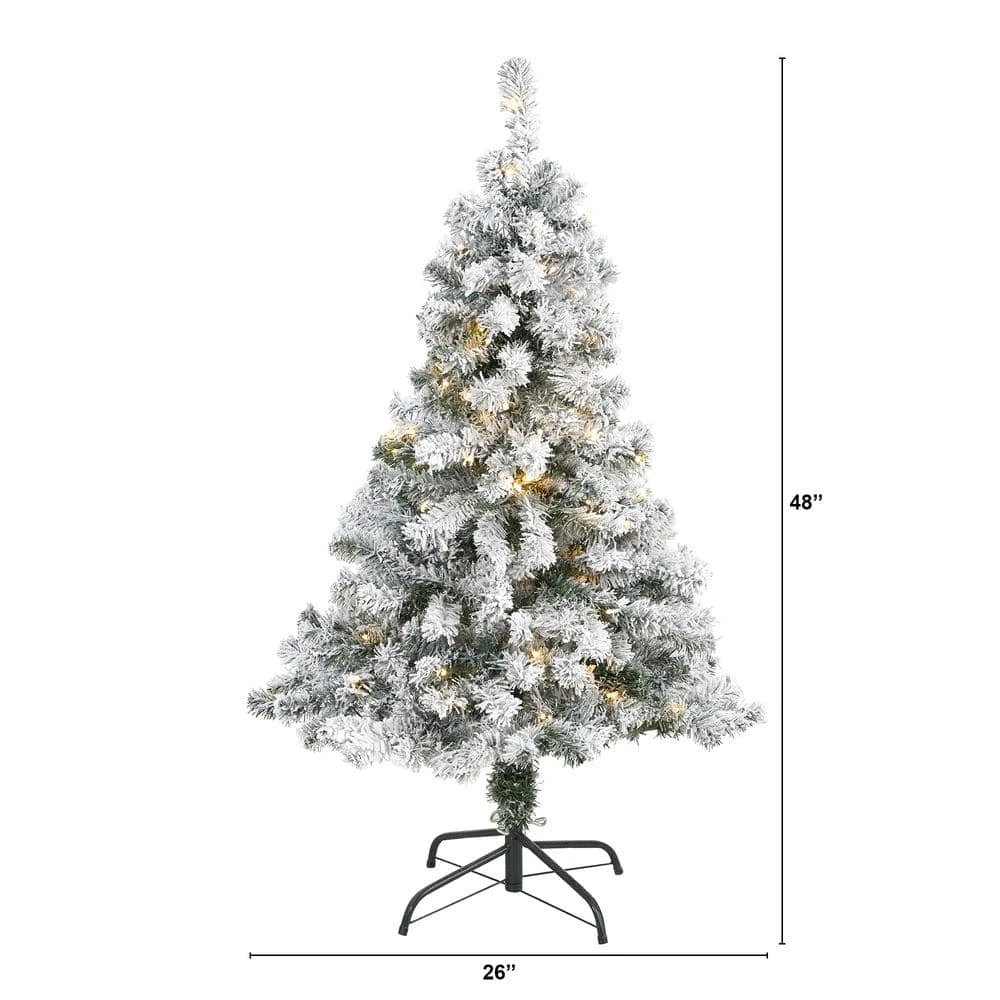 4 Ft. Pre-lit Flocked Rock Springs Spruce Artificial Christmas Tree With 100 Clear LED Lights 4 4 Ft. Pre-lit Flocked Rock Springs Spruce Artificial Christmas Tree With 100 Clear LED Lights - Image 2