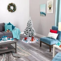 4 Ft. Pre-lit Flocked Rock Springs Spruce Artificial Christmas Tree With 100 Clear LED Lights 14 4 Ft. Pre-lit Flocked Rock Springs Spruce Artificial Christmas Tree With 100 Clear LED Lights -Christmas Gift Shop nearly natural pre lit christmas trees t1750 fa 1000