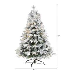 4 Ft. Pre-Lit Flocked Vermont Mixed Pine Artificial Christmas Tree With 100 Clear LED Lights -Christmas Gift Shop nearly natural pre lit christmas trees t1771 c3 1000