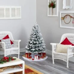 4 Ft. Pre-Lit Flocked Vermont Mixed Pine Artificial Christmas Tree With 100 Clear LED Lights -Christmas Gift Shop nearly natural pre lit christmas trees t1771 fa 1000