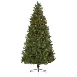 7.5 Ft. Pre-Lit Rocky Mountain Spruce Artificial Christmas Tree With Pine Cones And 400 Clear LED Lights