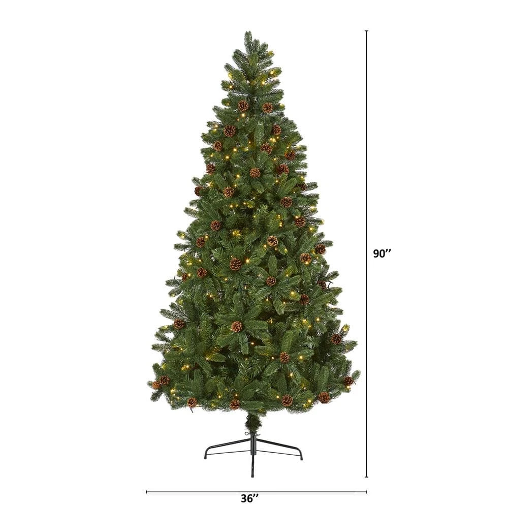 7.5 Ft. Pre-Lit Rocky Mountain Spruce Artificial Christmas Tree With Pine Cones And 400 Clear LED Lights 4 7.5 Ft. Pre-Lit Rocky Mountain Spruce Artificial Christmas Tree With Pine Cones And 400 Clear LED Lights - Image 2