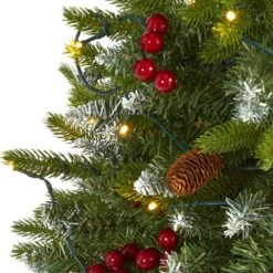 4 Ft. Pre-Lit Snow Tipped Portland Spruce Artificial Christmas Tree, Frosted Berries, Pine Cones, 100 Clear LED Lights -Christmas Gift Shop nearly natural pre lit christmas trees t1782 4f 1000