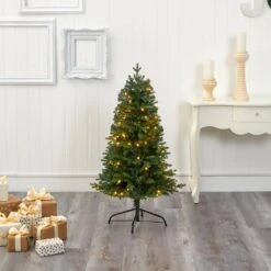 4 Ft. Pre-lit Vermont Fir Artificial Christmas Tree With 100 Clear LED Lights -Christmas Gift Shop nearly natural pre lit christmas trees t1787 31 1000