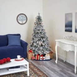 5 Ft. Pre-Lit Flocked Vermont Mixed Pine Artificial Christmas Tree With 150 Clear LED Lights -Christmas Gift Shop nearly natural pre lit christmas trees t1799 44 1000