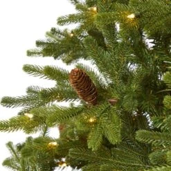 7.5 Ft. Pre-Lit Yukon Mountain Fir Artificial Christmas Tree With 600 Clear Lights, Pine Cones -Christmas Gift Shop nearly natural pre lit christmas trees t1857 1f 1000