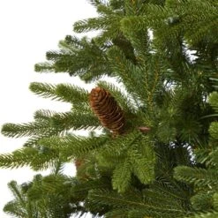 7.5 Ft. Pre-Lit Yukon Mountain Fir Artificial Christmas Tree With 600 Clear Lights, Pine Cones -Christmas Gift Shop nearly natural pre lit christmas trees t1857 44 1000