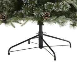 7.5 Ft. Pre-Lit Snowed Tipped Mixed Pine Artificial Christmas Tree With 600 Clear LED Lights, Pine Cones -Christmas Gift Shop nearly natural pre lit christmas trees t1862 1f 1000