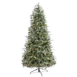 7.5 Ft. Pre-Lit Snowed Tipped Mixed Pine Artificial Christmas Tree With 600 Clear LED Lights, Pine Cones