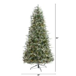 7.5 Ft. Pre-Lit Snowed Tipped Mixed Pine Artificial Christmas Tree With 600 Clear LED Lights, Pine Cones -Christmas Gift Shop nearly natural pre lit christmas trees t1862 c3 1000