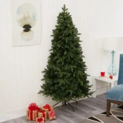 6 Ft. Pre-Lit Grand Teton Spruce Flat Back Artificial Christmas Tree With 180 Clear LED Lights -Christmas Gift Shop nearly natural pre lit christmas trees t1863 76 1000