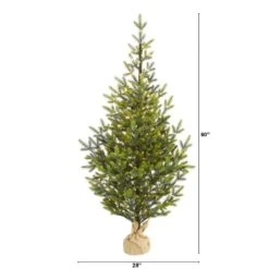 5 Ft. Pre-Lit Fraser Fir Natural Look Artificial Christmas Tree With 200 Clear LED Lights In A Burlap Base -Christmas Gift Shop nearly natural pre lit christmas trees t1865 c3 1000