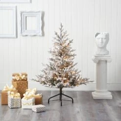 4 Ft. Pre-Lit Flocked Fraser Fir Artificial Christmas Tree With 300 Warm White Lights -Christmas Gift Shop nearly natural pre lit christmas trees t1867 31 1000