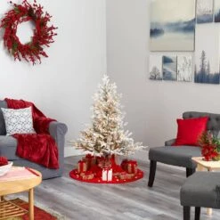 4 Ft. Pre-Lit Flocked Fraser Fir Artificial Christmas Tree With 300 Warm White Lights -Christmas Gift Shop nearly natural pre lit christmas trees t1867 44 1000