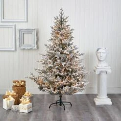 6 Ft. Pre-Lit Flocked Fraser Fir Artificial Christmas Tree With 500 Warm White Lights 15 6 Ft. Pre-Lit Flocked Fraser Fir Artificial Christmas Tree With 500 Warm White Lights -Christmas Gift Shop nearly natural pre lit christmas trees t1868 31 1000