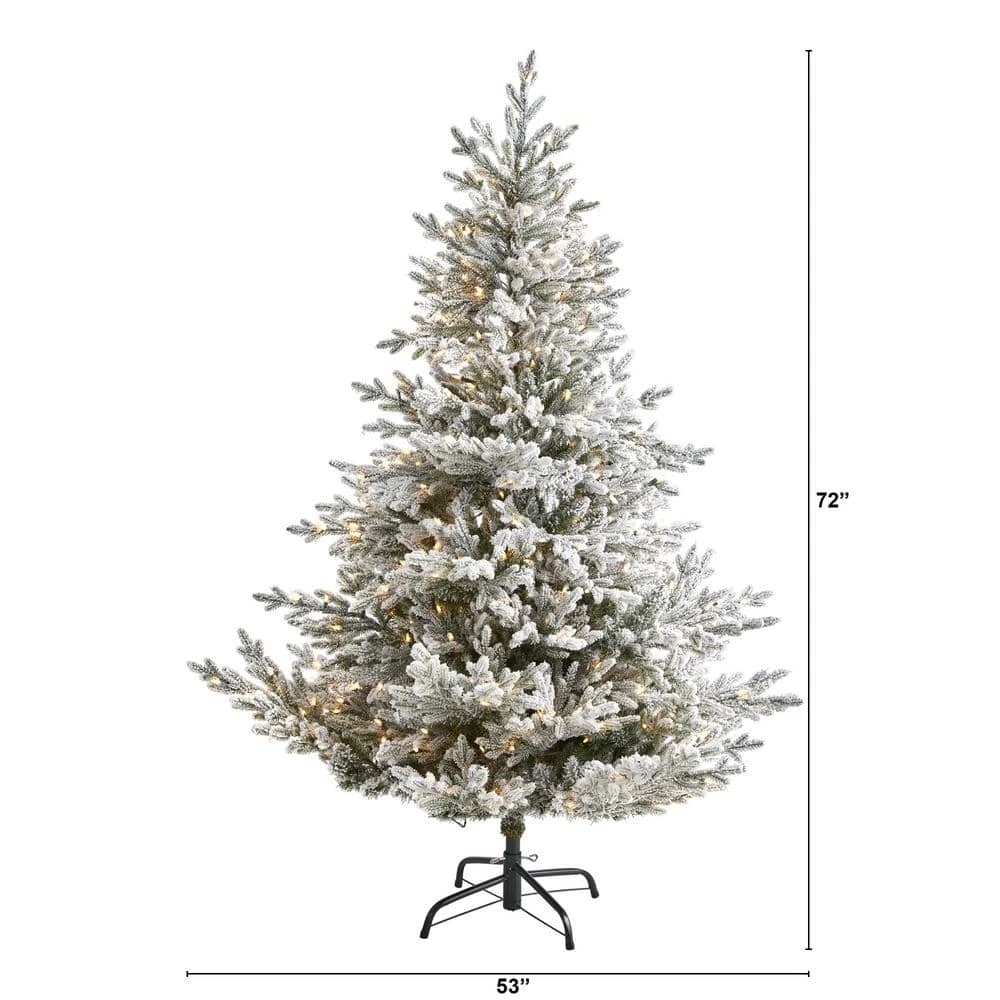 6 Ft. Pre-Lit Flocked Fraser Fir Artificial Christmas Tree With 500 Warm White Lights 4 6 Ft. Pre-Lit Flocked Fraser Fir Artificial Christmas Tree With 500 Warm White Lights - Image 2