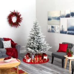 6 Ft. Pre-Lit Flocked Fraser Fir Artificial Christmas Tree With 500 Warm White Lights 14 6 Ft. Pre-Lit Flocked Fraser Fir Artificial Christmas Tree With 500 Warm White Lights -Christmas Gift Shop nearly natural pre lit christmas trees t1868 fa 1000