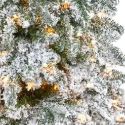 6 Ft. Flocked North Carolina Fir Artificial Christmas Tree With 450 Warm White Lights And 1560 Bendable Branches -Christmas Gift Shop nearly natural pre lit christmas trees t1872 c3 1000