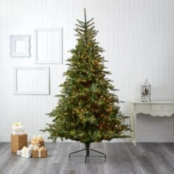 8 Ft. Pre-Lit North Carolina Spruce Artificial Christmas Tree With 650 Clear Lights 17 8 Ft. Pre-Lit North Carolina Spruce Artificial Christmas Tree With 650 Clear Lights -Christmas Gift Shop nearly natural pre lit christmas trees t1888 31 1000