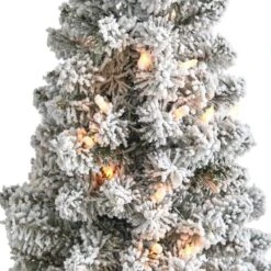 4 Ft. Flocked Pencil Artificial Christmas Tree With 100 Clear Lights And 216 Bendable Branches -Christmas Gift Shop nearly natural pre lit christmas trees t1904 4f 1000