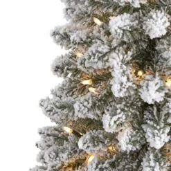 6 Ft. Pre-Lit Flocked Pencil Artificial Christmas Tree With 300 Clear Lights -Christmas Gift Shop nearly natural pre lit christmas trees t1906 4f 1000