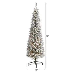 6 Ft. Pre-Lit Flocked Pencil Artificial Christmas Tree With 300 Clear Lights -Christmas Gift Shop nearly natural pre lit christmas trees t1906 c3 1000