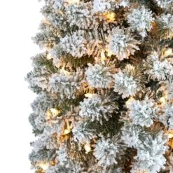 8 Ft. Flocked Pencil Artificial Christmas Tree With 500 Clear Lights And 646 Bendable Branches -Christmas Gift Shop nearly natural pre lit christmas trees t1908 4f 1000