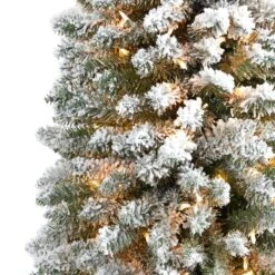 9 Ft. Flocked Pencil Artificial Christmas Tree With 600 Clear Lights And 896 Bendable Branches -Christmas Gift Shop nearly natural pre lit christmas trees t1909 4f 1000