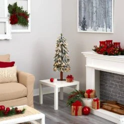 3 Ft. Flocked Grand Alpine Artificial Christmas Tree With 50 Clear Lights And 193 Bendable Branches On Natural Trunk -Christmas Gift Shop nearly natural pre lit christmas trees t1950 44 1000