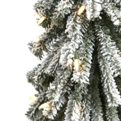 3 Ft. Flocked Grand Alpine Artificial Christmas Tree With 50 Clear Lights And 193 Bendable Branches On Natural Trunk -Christmas Gift Shop nearly natural pre lit christmas trees t1950 4f 1000