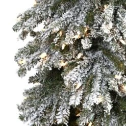 8 Ft. Flocked Grand Alpine Artificial Christmas Tree With 500 Clear Lights And 1051 Bendable Branches On Natural Trunk -Christmas Gift Shop nearly natural pre lit christmas trees t1955 4f 1000