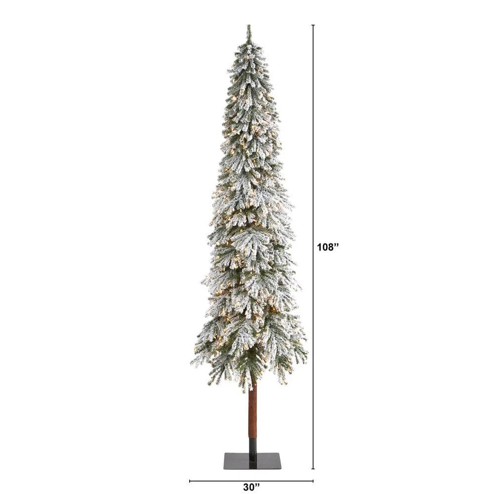 9 Ft. Flocked Grand Alpine Artificial Christmas Tree With 600 Clear Lights And 1183 Bendable Branches On Natural Trunk 4 9 Ft. Flocked Grand Alpine Artificial Christmas Tree With 600 Clear Lights And 1183 Bendable Branches On Natural Trunk - Image 2