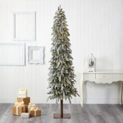 7.5 Ft. Green Pre-Lit LED Flocked Washington Alpine Artificial Christmas Tree With 350 White Warm Lights -Christmas Gift Shop nearly natural pre lit christmas trees t1962 31 1000