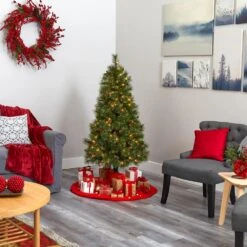 5 Ft. Pre-Lit Golden Tip Washington Pine Artificial Christmas Tree With 150 Clear Lights And Pine Cones -Christmas Gift Shop nearly natural pre lit christmas trees t1971 44 1000