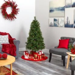 5 Ft. Pre-Lit Golden Tip Washington Pine Artificial Christmas Tree With 150 Clear Lights And Pine Cones -Christmas Gift Shop nearly natural pre lit christmas trees t1971 fa 1000