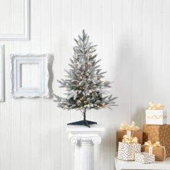 3 Ft. Pre-Lit Flocked Manchester Spruce Artificial Christmas Tree With 50 Clear Lights -Christmas Gift Shop nearly natural pre lit christmas trees t1973 31 1000