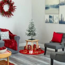 3 Ft. Pre-Lit Flocked Manchester Spruce Artificial Christmas Tree With 50 Clear Lights -Christmas Gift Shop nearly natural pre lit christmas trees t1973 fa 1000