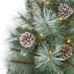 4 Ft. Pre-Lit Frosted Tip British Columbia Mountain Pine Artificial Christmas Tree With 100 Clear Lights, Pine Cones 11 4 Ft. Pre-Lit Frosted Tip British Columbia Mountain Pine Artificial Christmas Tree With 100 Clear Lights, Pine Cones -Christmas Gift Shop nearly natural pre lit christmas trees t1984 4f 1000